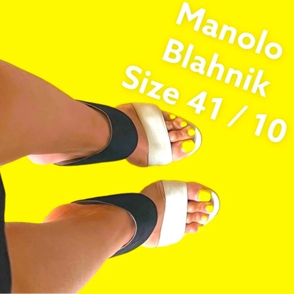 Manolo Blahnik sz 41 suede platform slides heels sandals colorblock Twotone - Picture 5 of 11